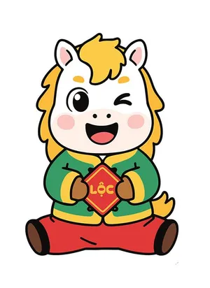 Linh Vật Ngựa Tết Vui Vẻ Cầm Chữ Lộc - Vector Hoạt Hình EPS