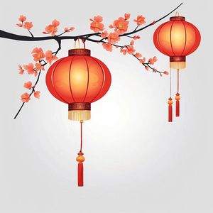 Hình ảnh đèn lồng trang trí cây đào dịp tết file vector mẫu CR498