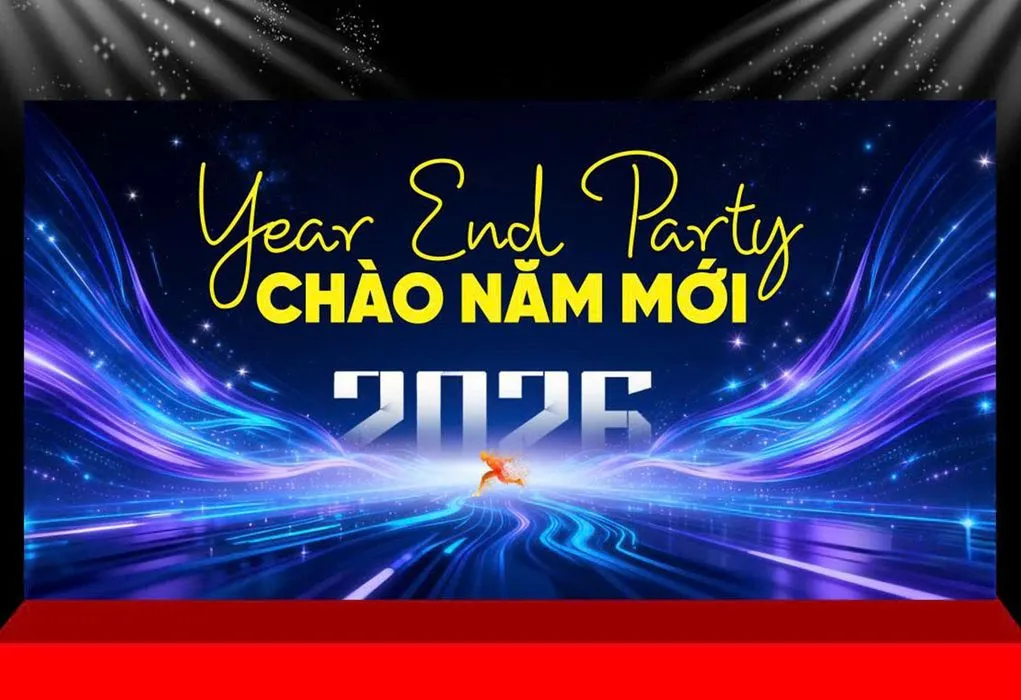 Backdrop Chào Năm Mới 2026 – Tết Hiện Đại & Ánh Sáng Rực Rỡ