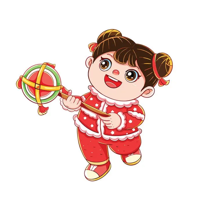 Bé Gái Việt Chơi Trống Lắc Đón Tết - Hình Minh Họa Vector EPS