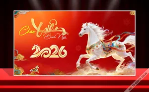 Backdrop Tết Bính Ngọ 2026 – Phong Cách Hiện Đại & Mã Đáo Thành Công