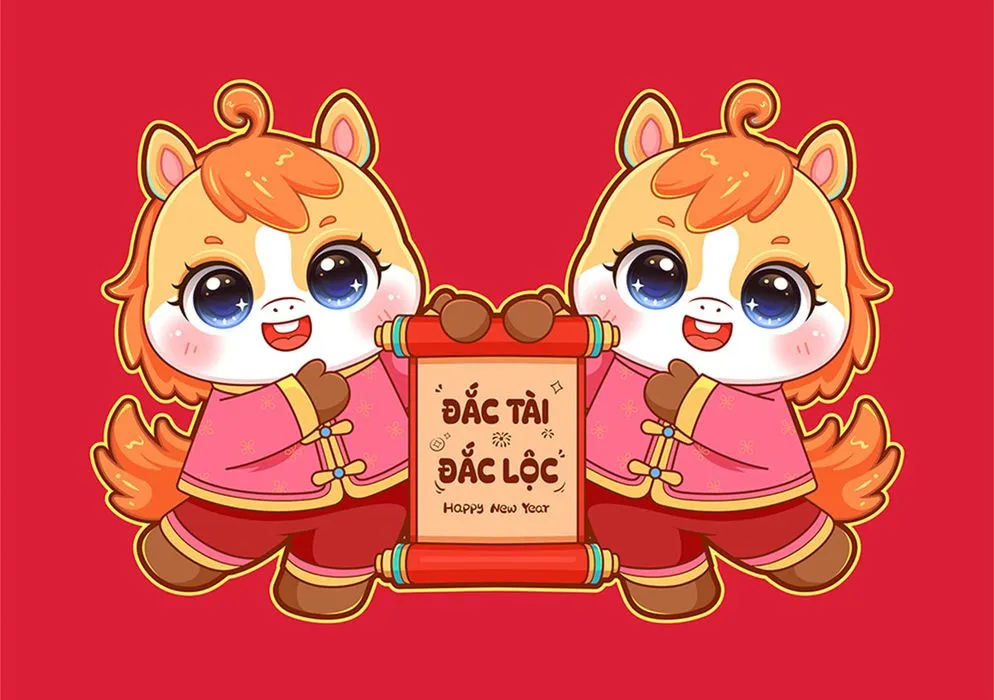 Linh Vật Ngựa Tết 2026 Minh Họa Chúc Mừng Năm Mới Vector EPS