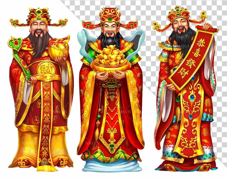Thần Tài PNG – Bộ 3 Ông Thần Tài Phúc Lộc Thọ Chất Lượng Cao