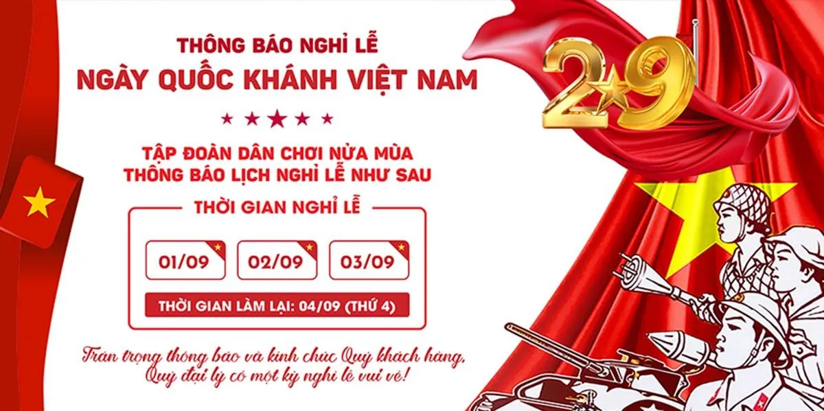Banner thông báo lịch nghỉ lễ quốc khánh 2-9 file PSD mẫu KT100