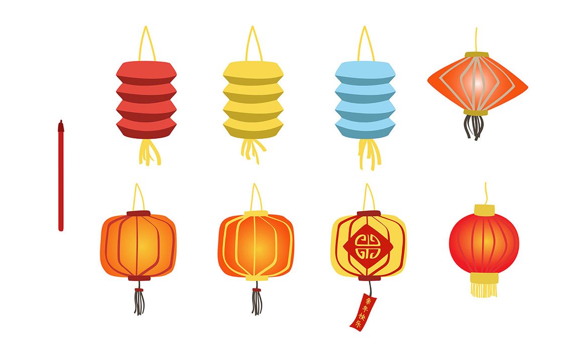 Bộ sưu tập đèn lồng nhiều màu sắc file vector mẫu CR462
