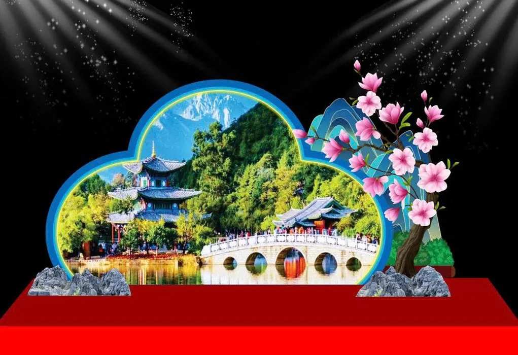 Backdrop Tết Cảnh Quan Chùa Cổ & Hoa Đào – Thiết Kế Đồ Họa Vector CDR