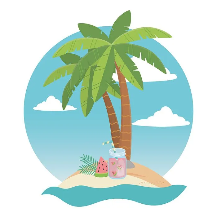Hình ảnh cây dừa trên đảo file vector mẫu KS685