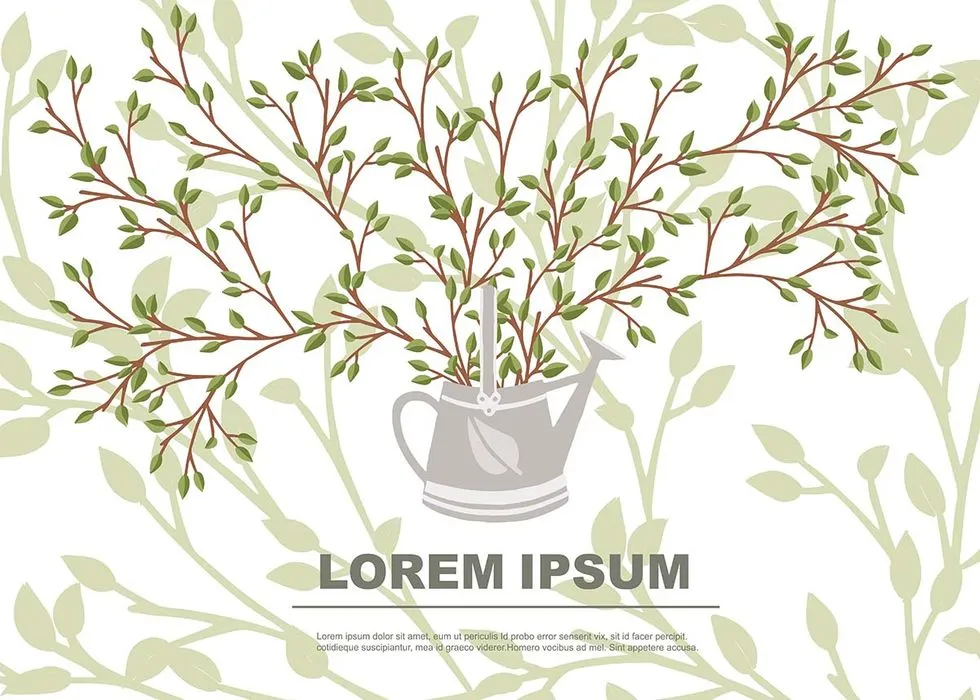 Cành Lá Xanh Tươi Trong Bình Tưới - Minh Họa Vector EPS Độc Đáo