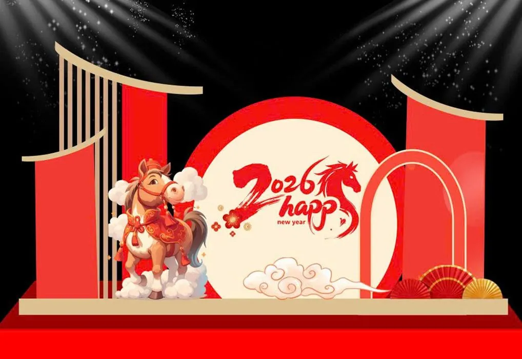 Backdrop Tết 2026 Giáp Ngọ Đỏ May Mắn - Thiết Kế Vector Sắc Nét