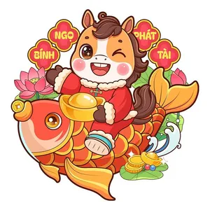 Linh Vật Ngựa Tết Cưỡi Cá Chép Đồ Họa Vector May Mắn Cho Năm Mới