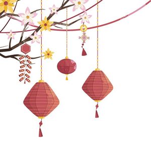 Hình ảnh đèn lồng màu đỏ trang trí ngày lễ tết file vector mẫu CR354