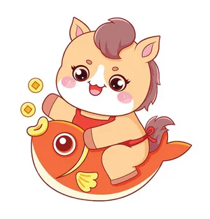 Linh Vật Ngựa Tết Cưỡi Cá May Mắn - Minh Họa Vector EPS