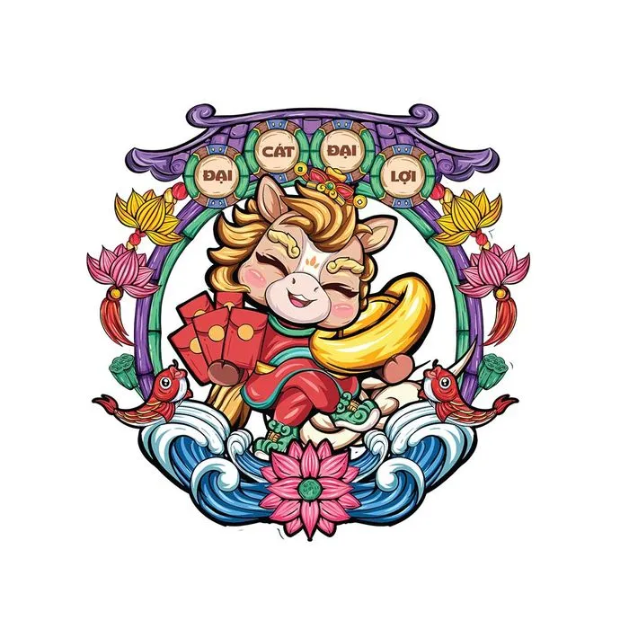 Linh Vật Ngựa Tết, Hình Minh Họa Vector EPS Đón Xuân Cát Tường