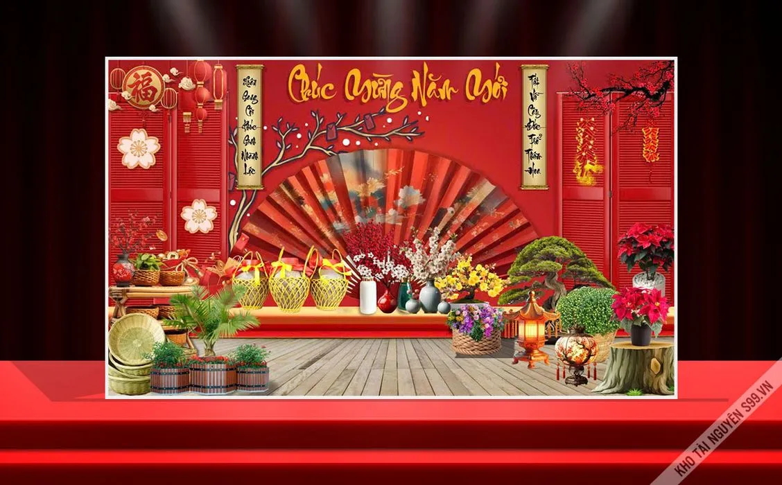 Backdrop Tết Cổ Truyền - File CDR Thiết Kế Đa Dụng, Dễ Chỉnh Sửa