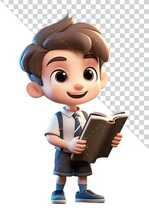 Hình ảnh cậu bé đang đọc sách file PNG mẫu CR1727