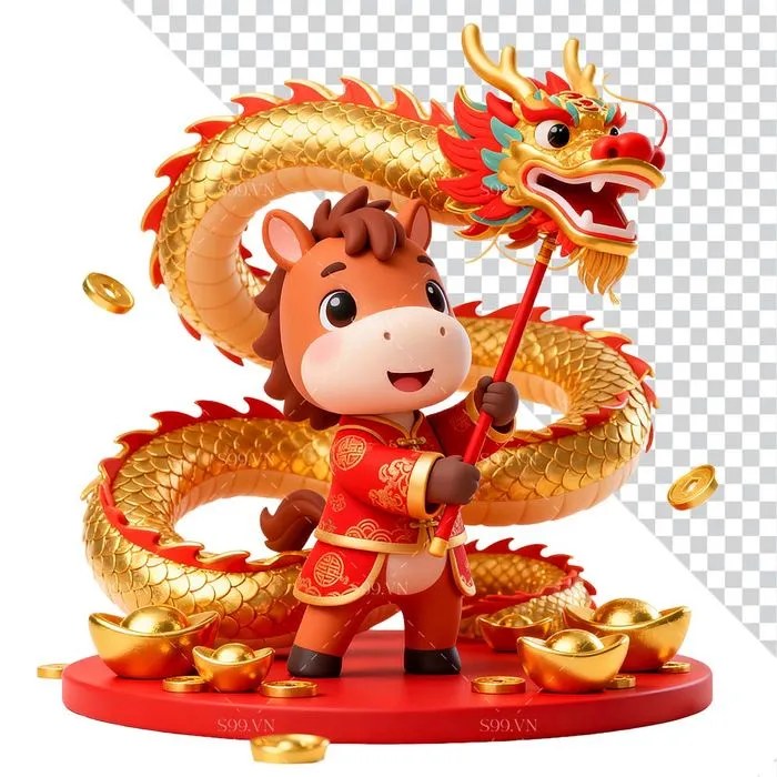 Linh Vật Ngựa Tết Nguyên Đán Dễ Thương - Hình Minh Họa PNG Chất Lượng Cao