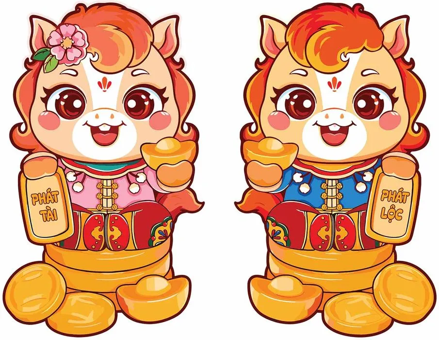 Cặp Đôi Linh Vật Ngựa Tết May Mắn – Thiết Kế Minh Họa Đáng Yêu