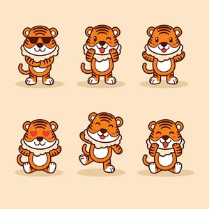 Bộ sưu tập biểu cảm của chú hổ cute flie vector mẫu KS50