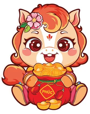 Linh Vật Ngựa Tết Nguyên Đán Dễ Thương - Hình Minh Họa Vector EPS