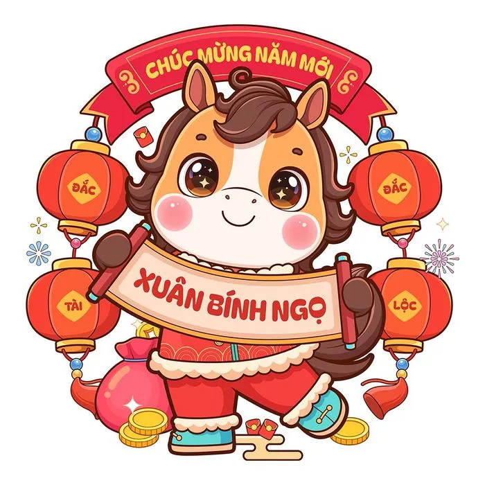 Linh Vật Ngựa Tết Nguyên Đán 2026 Minh Họa Vector EPS