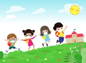 Background bé đi học tới trường file vector mẫu KS268