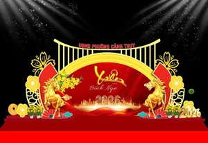 Backdrop Tết 2026 Ất Tỵ Vàng Đỏ Lộng Lẫy – File Vector CDR