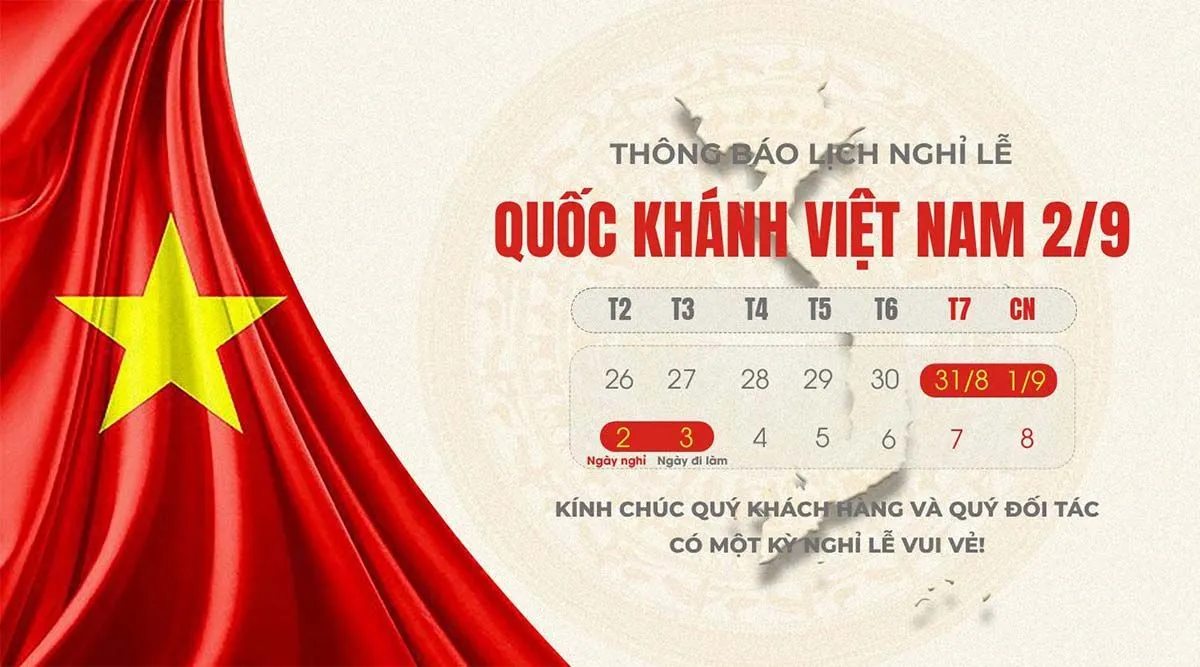 Banner thông báo lịch nghỉ lễ quốc khánh 2-9 file PSD mẫu KT107