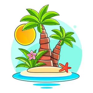 Hình ảnh cây dừa trên đảo file vector mẫu KS583