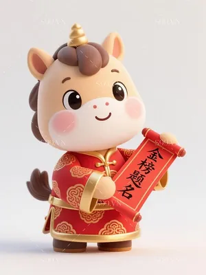 Tết Giáp Thìn 2024 Hình Minh Họa Ngựa Vàng May Mắn Phong Cách Hoạt Hình