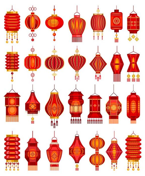 Bộ sưu tập đèn lồng trang trí ngày tết nhiều hình dạng file vector mẫu CR478