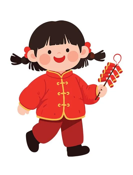 Bé Gái Chơi Pháo Tết Nguyên Đán - Vector Minh Họa Dễ Thương