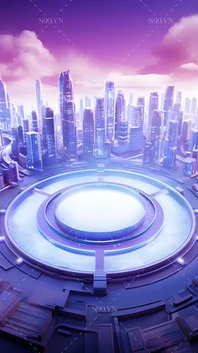 Thành Phố Tương Lai Nền Tím Hồng - Nền Thương Mại Điện Tử PNG Cao Cấp