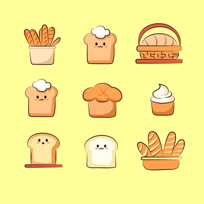 Bộ Sưu Tập Bánh Mì Dễ Thương Vector Hoạt Hình