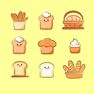 Bộ Sưu Tập Bánh Mì Dễ Thương Vector Hoạt Hình