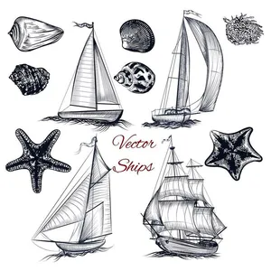 Bộ sưu tập con thuyền buồm file vector mẫu HH169