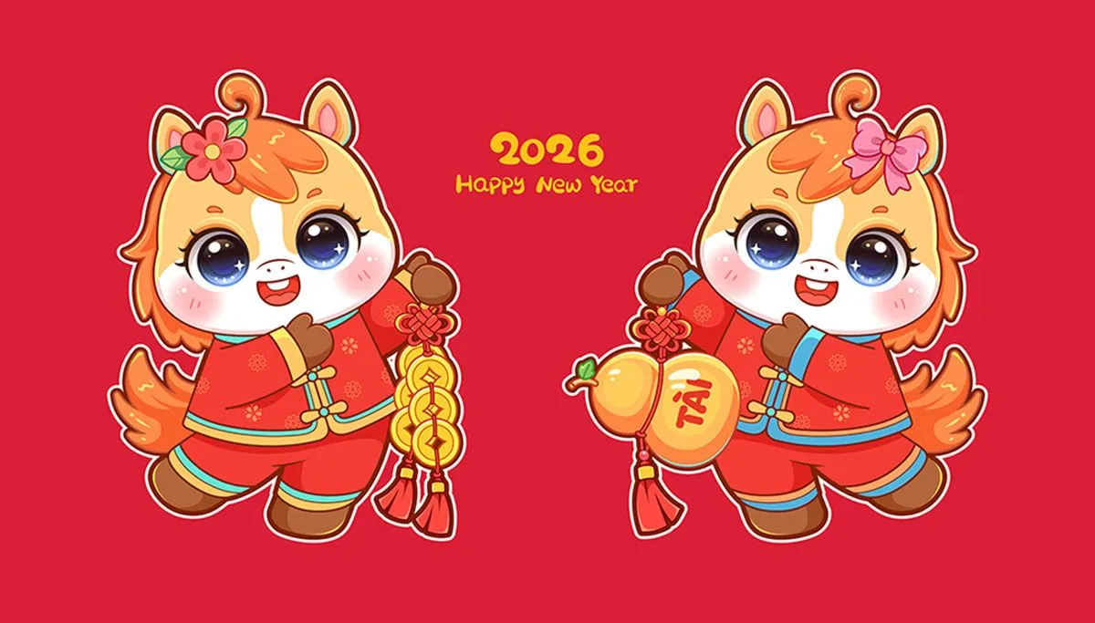 Linh Vật Ngựa Tết 2026 Hình Minh Họa Vector Chúc Mừng Năm Mới