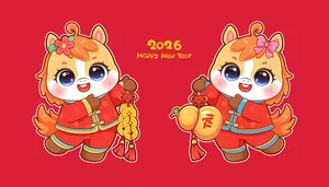 Linh Vật Ngựa Tết 2026 Hình Minh Họa Vector Chúc Mừng Năm Mới