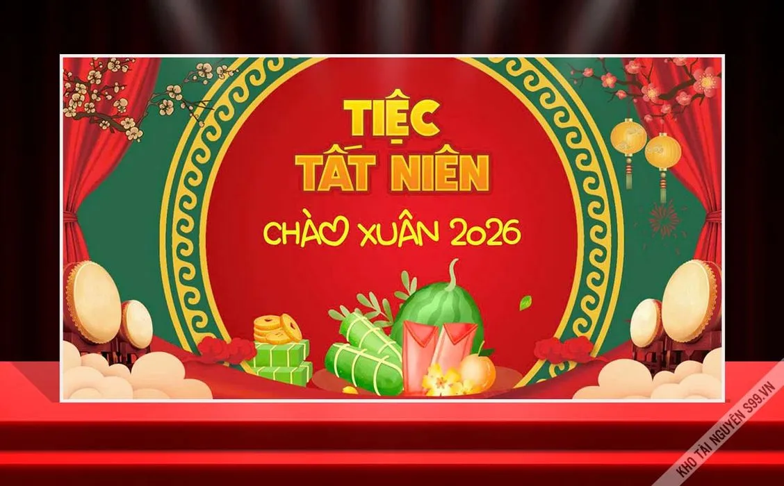 Backdrop Tết 2026 Đỏ May Mắn - Thiết Kế Chuyên Nghiệp Dạng Vector