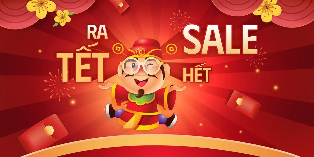 Banner Tết Sale Đỏ Rực Rỡ, Phong Cách Hoạt Hình Dễ Thương (EPS)