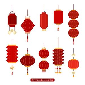 Bộ sưu tập đèn lồng màu đỏ nhiều hình dáng file vector mẫu CR459