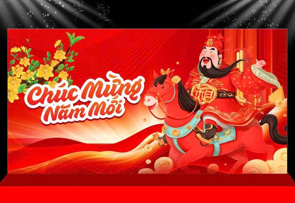 Backdrop Tết Cung Hỷ Thần Tài Đón Xuân 2024 - File CDR Vector