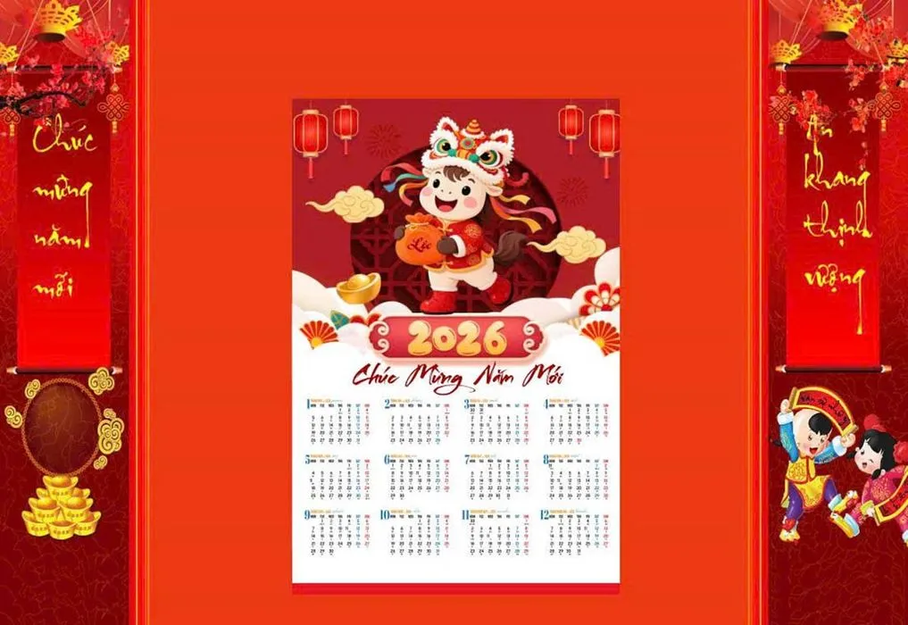 Banner Lịch Tết 2026 Ất Tỵ Phong Cách Hoạt Hình Dễ Thương