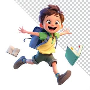 Hình ảnh cậu bé học sinh đeo cặp tới trường 3D file PNG mẫu CR802