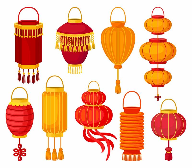 Hình ảnh đèn lồng màu đỏ trang trí ngày lễ tết file vector mẫu CR399