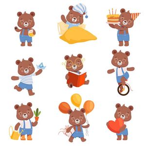 Bộ sưu tập hành động của chú gấu nâu file vector mẫu CR184