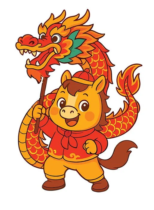 Linh Vật Ngựa Tết Bính Ngọ 2026 Cầm Rồng, Hình Minh Họa Vector EPS