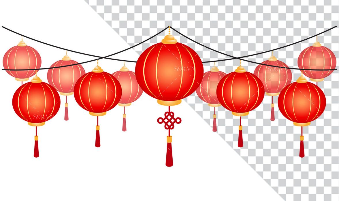 Hình ảnh dây đèn lồng hình tròn màu đỏ file PNG mẫu CR544