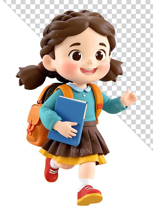 Hình ảnh bé gái đi học 3D file PNG mẫu CR812