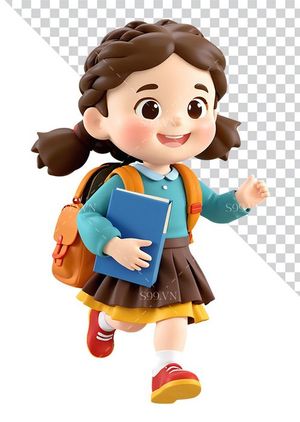 Hình ảnh bé gái đi học 3D file PNG mẫu CR812