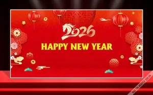 Backdrop Tết 2026 Đỏ May Mắn - Thiết Kế Chuyên Nghiệp Dễ Chỉnh Sửa